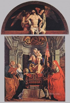 Lorenzo Lotto Painting - Madonna and Child with Sts Peter Christine Liberale and Jerome Renaissance Lorenzo Lotto